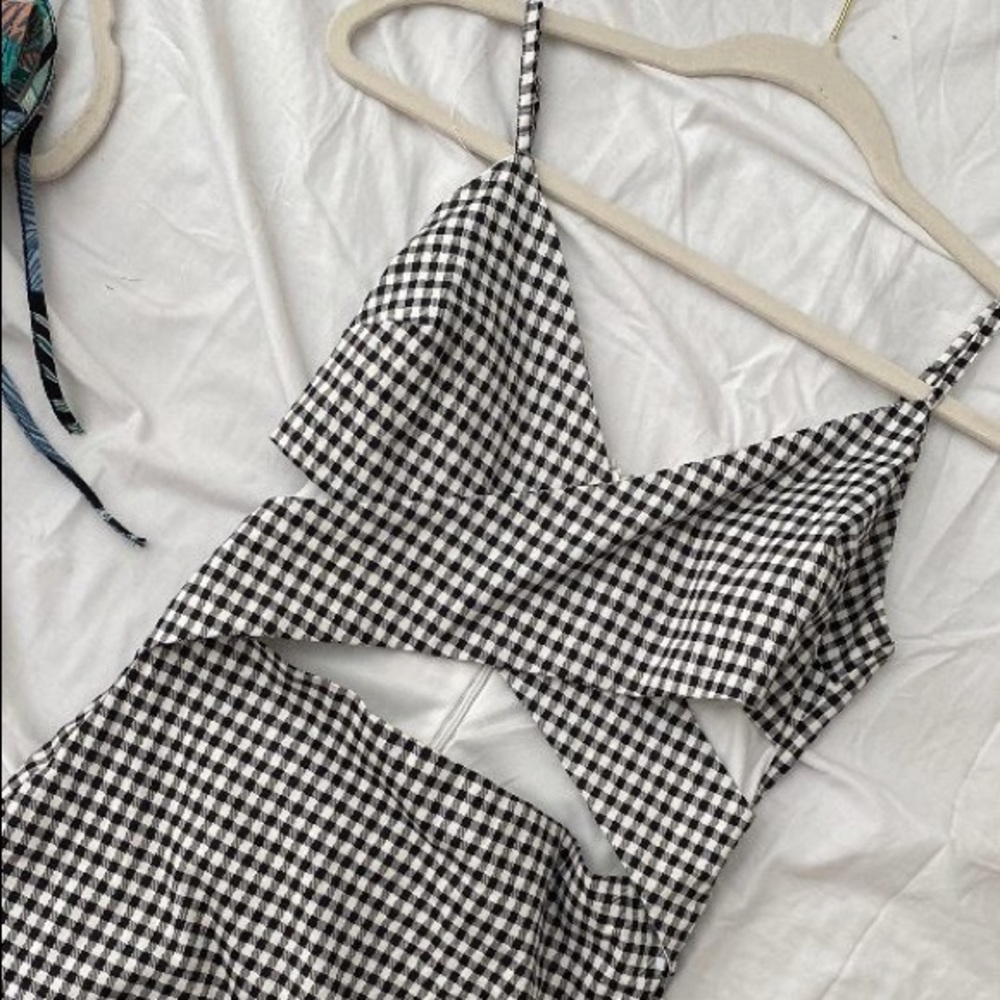 Blue Blush Gingham Cutout Cami Dress